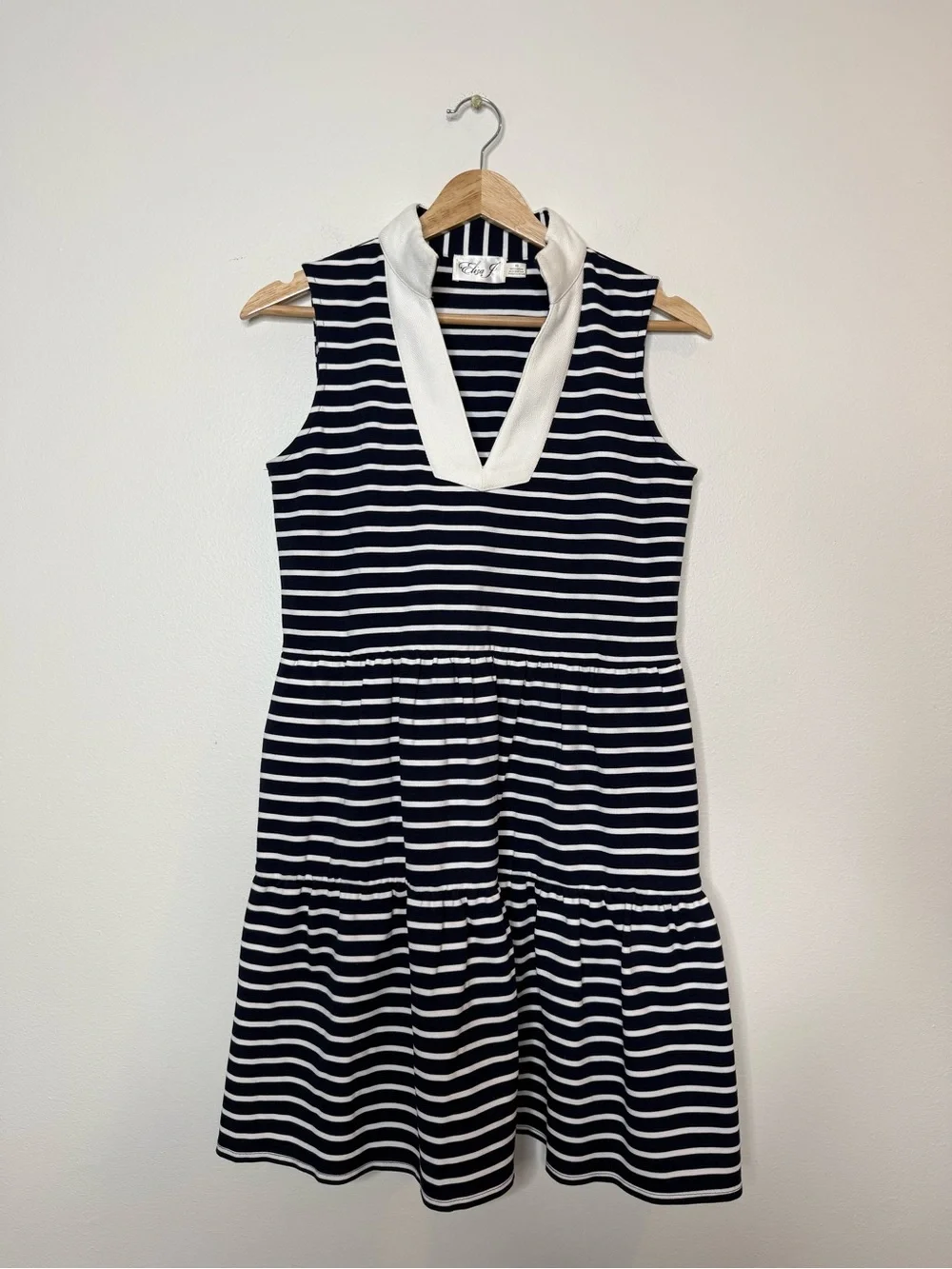 Eliza J Nautical Coastal Sailor Stripe Tiered Mini Dress Navy & White Striped xs - Picture 2 of 10